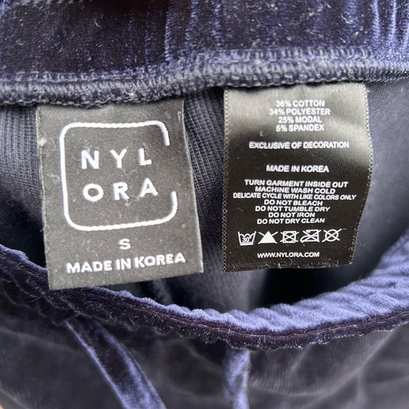 Nylora Blue front slit drawstring Damian ribbed velvet pants small - Picture 5 of 5